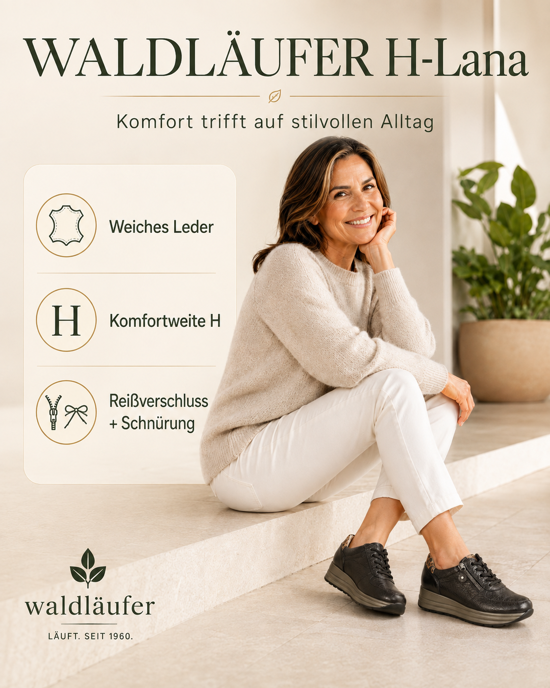 SNEAKER HIRSCHLEDER REISSVERSCHLUSS - Lana