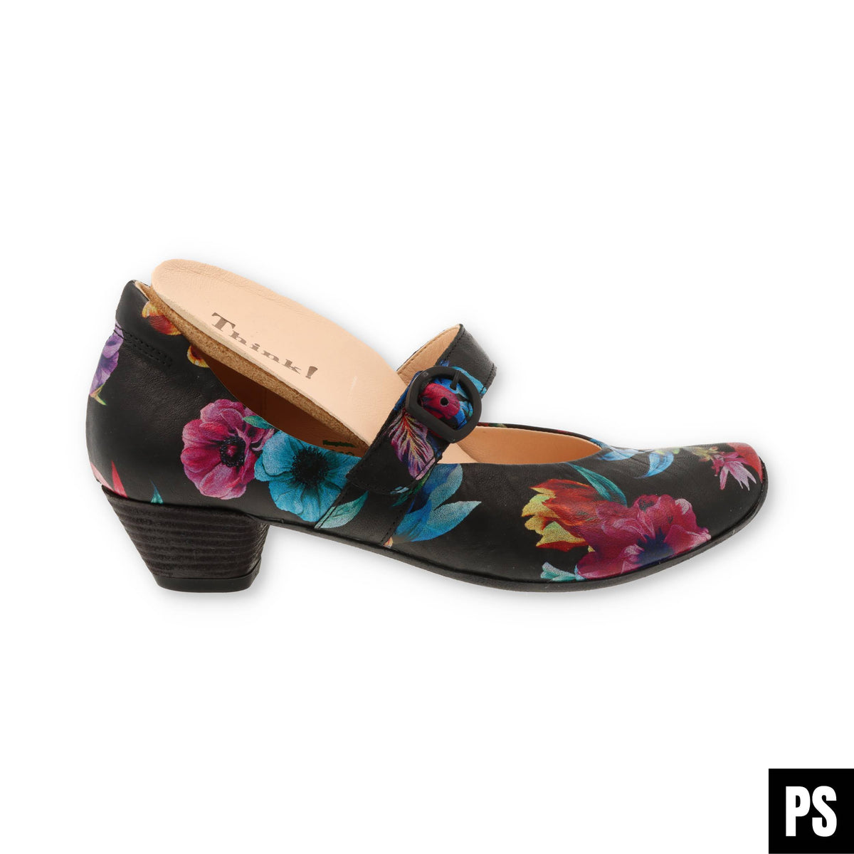 Think! Aida schwarz flower Damenschuh Weite F1/2 Pumps Ballerina