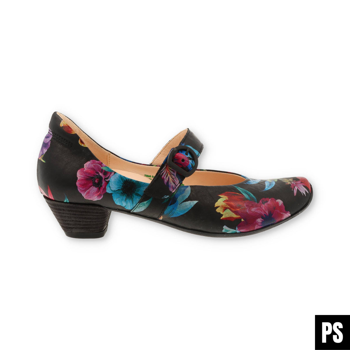 Think! Aida schwarz flower Damenschuh Weite F1/2 Pumps Ballerina