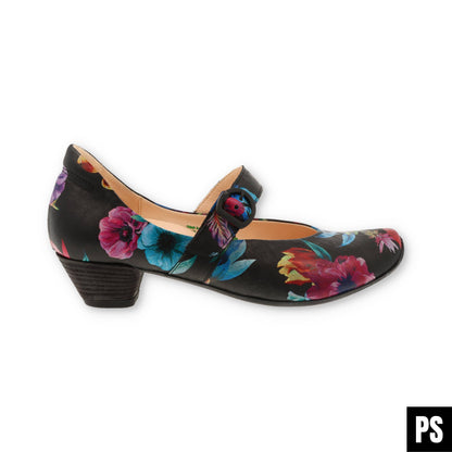 Think! Aida schwarz flower Damenschuh Weite F1/2 Pumps Ballerina