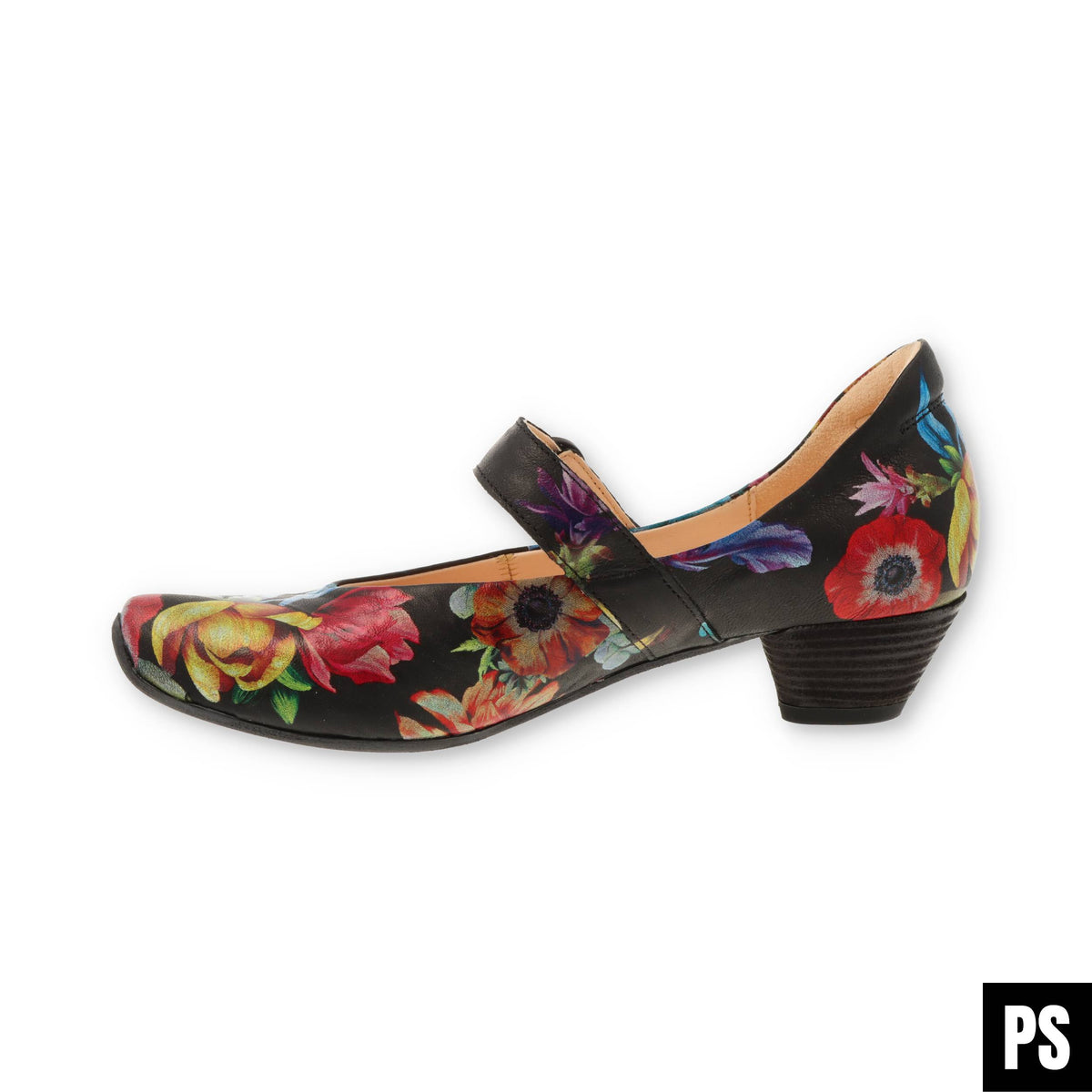 Think! Aida schwarz flower Damenschuh Weite F1/2 Pumps Ballerina